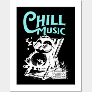 CHILL OUT MUSIC  - Chillax Penguin (blue/white) Posters and Art